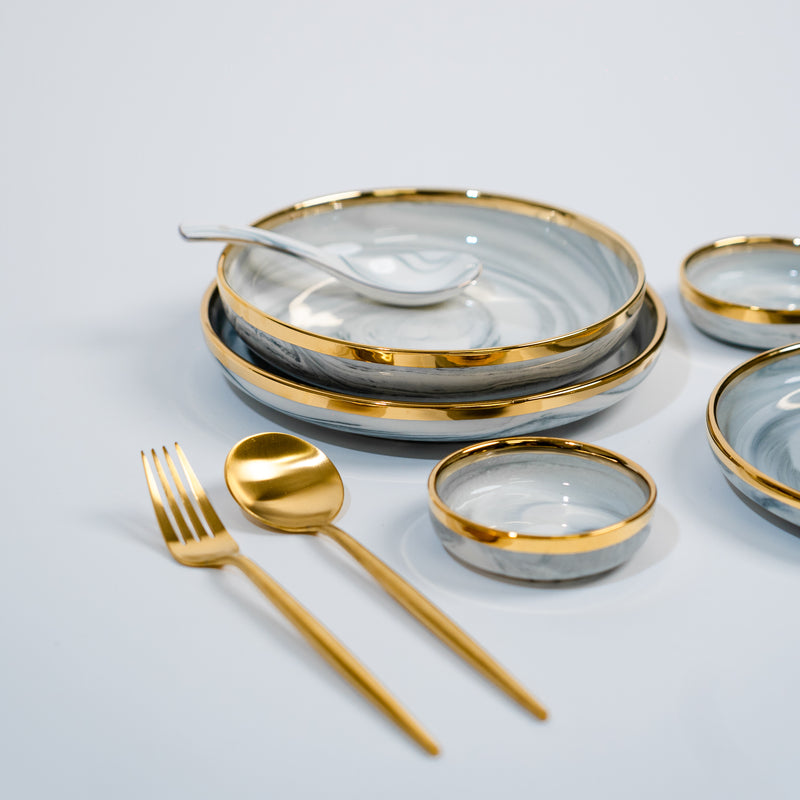 Modern Nordic Style Golden Border Marble & Ceramic Tableware Sets