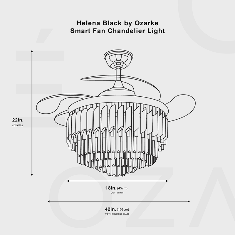 Helena Black by Ozarke Smart Fan Chandelier Light