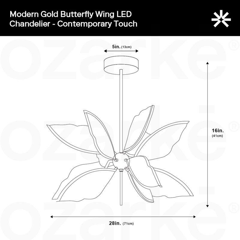 Lustre LED moderne en forme d'aile de papillon doré 