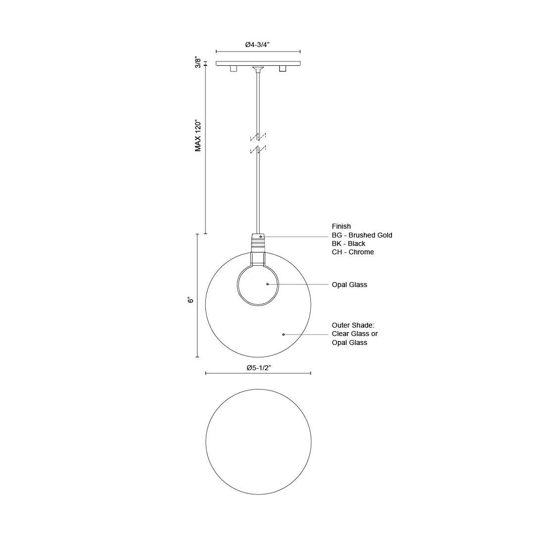 Bolla 6-in Pendant