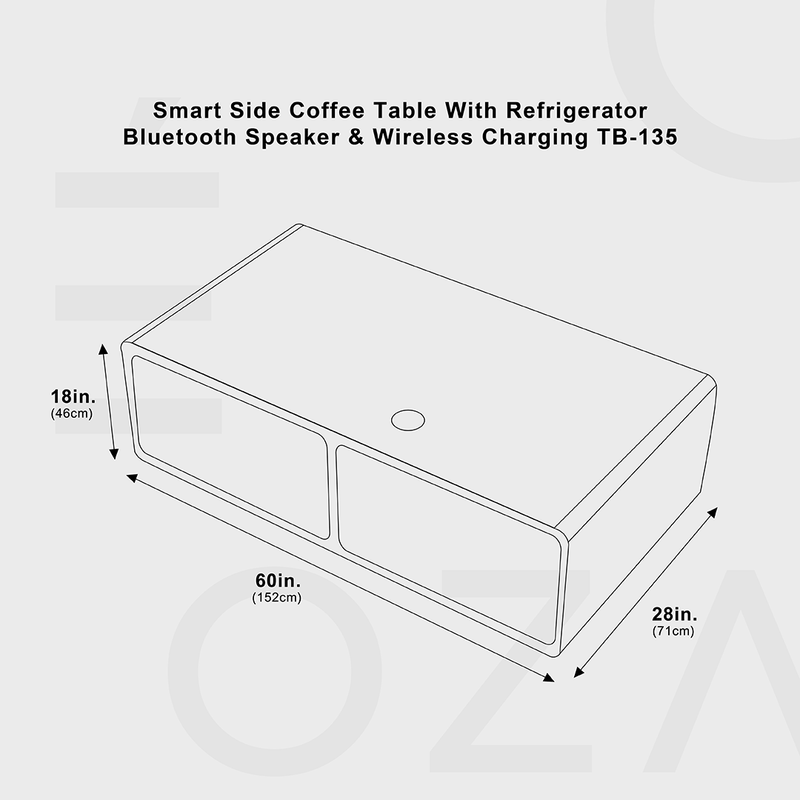 Smart Side Coffee Table With Refrigerator Bluetooth Speaker & Wireless Charging TB-135