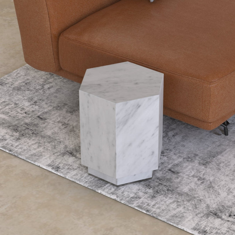 Hexagon Italian Carrara Side Table