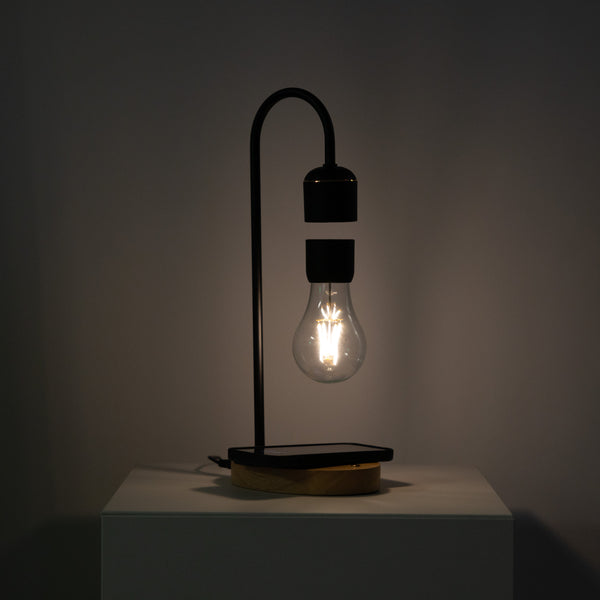 Minimalist Wood Base Levitating Lamp with Wireless Phone Charger